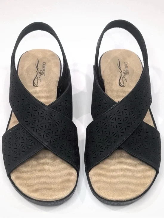 Comfort Wave Claudia Black Sandals Women’s Size 8 Wide NEW Stretch Slingback - Picture 3 of 5